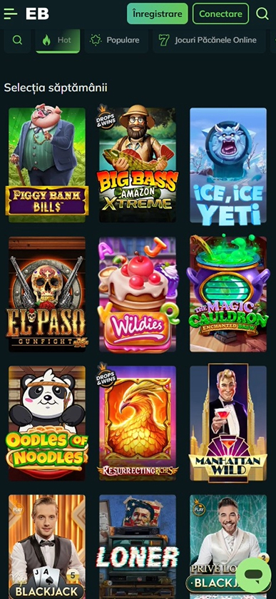 Oferta de jocuri Excelbet Casino.