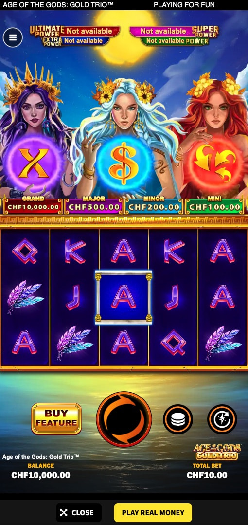 Mobiele screenshot van de Age of the Gods: Gold Trio gokkast.