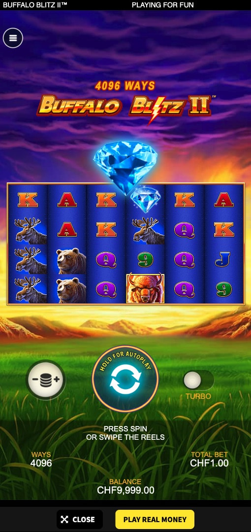 Mobiele screenshot van de populaire Buffalo Blitz 2 gokkast.