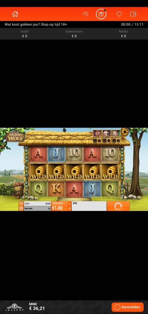 Mobiele screenshot van de gokkast Big Bad Wolf.