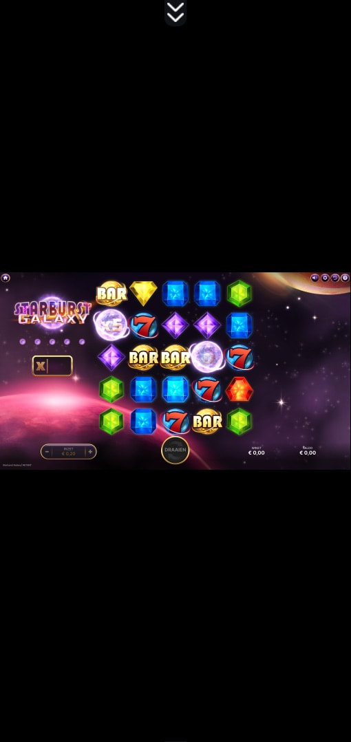 Screenshot op een mobiele telefoon van Starburst Galaxy bij Casino777.
