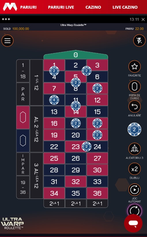 Jocul Ultra Warp Roulette x5000 de la Microgaming