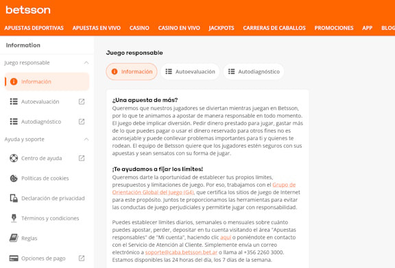 Límites de depósito, apuesta y pérdida en Betsson casino online