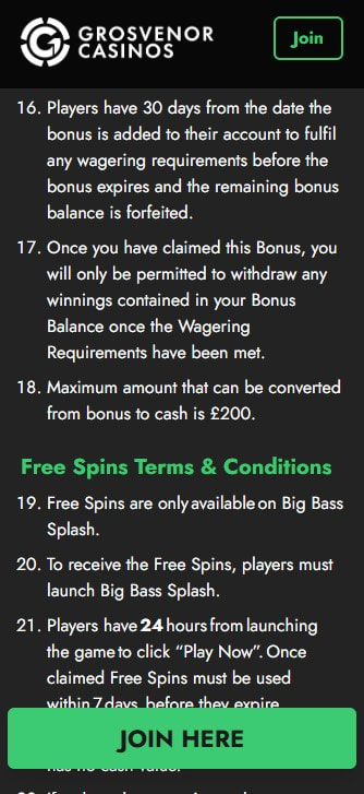 The Validity in the Bonus Terms of Grosvenor Casino