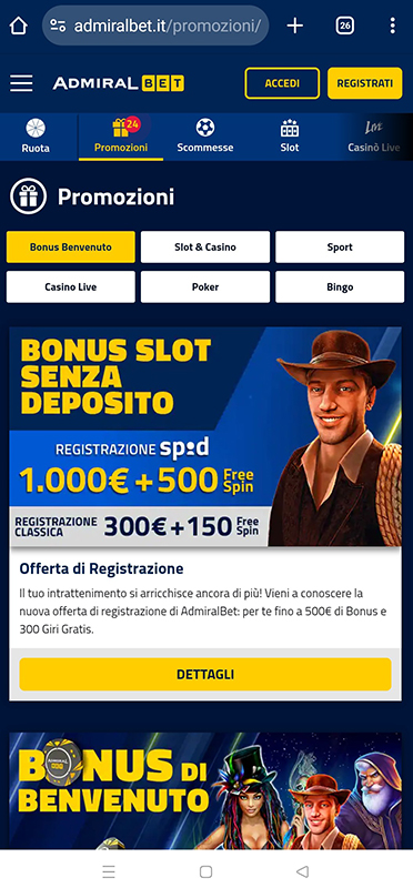 Il bonus senza deposito sul casinò online AdmiralBet
