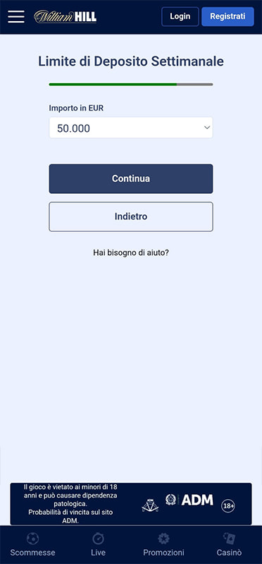 Impostazione dei limiti di deposito su William Hill