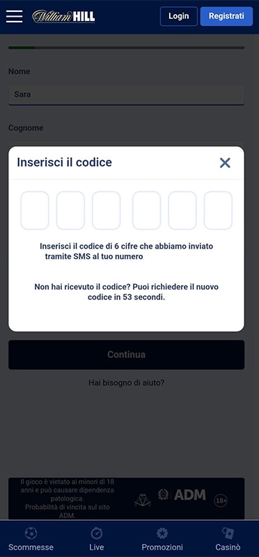 La richiesta di verifica da parte del casinò William Hill