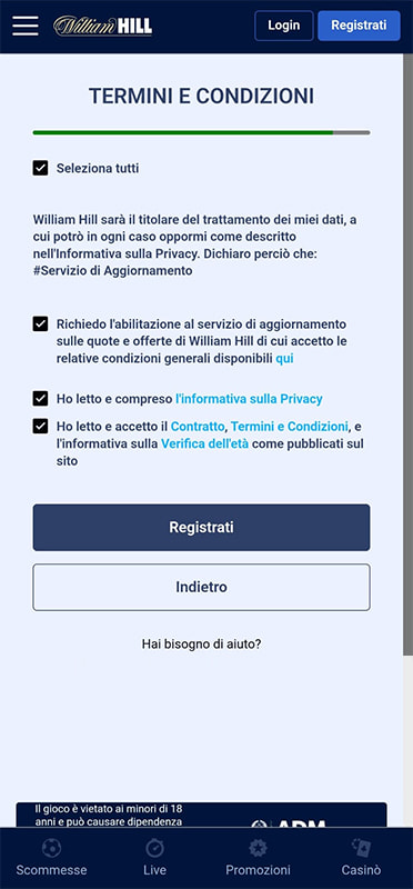 Termini e condizioni generali del casinò William Hill