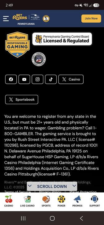 The license info on the BetRivers website footer