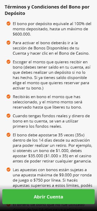 Términos y condiciones del bono por depósito en Betsson