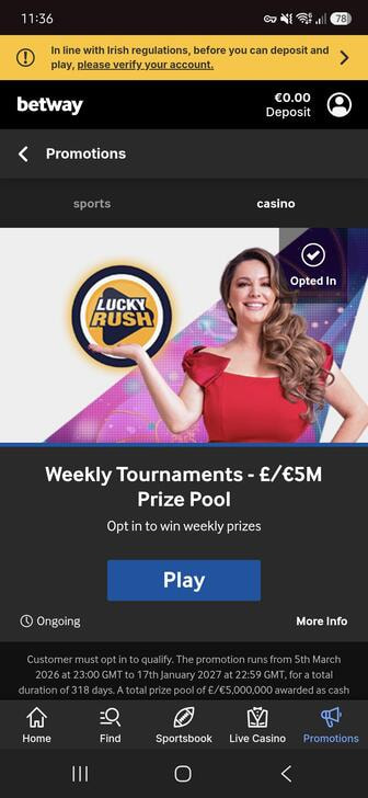 The casino promotions at Betway