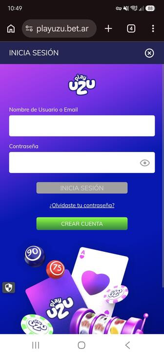La página de inicio de sesión del casino PlayUZU