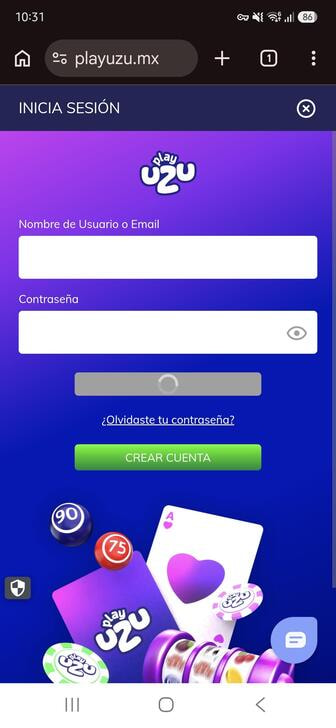 La página de inicio de sesión de PlayUZU