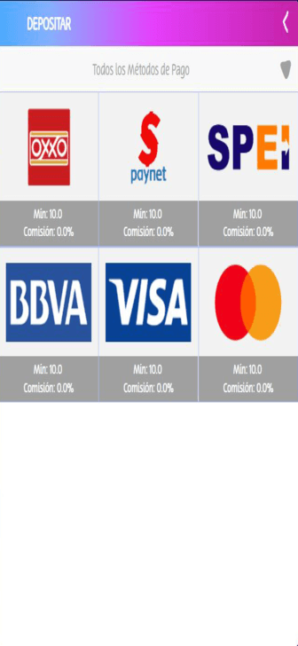 La cuadrícula de métodos de depósito de PlayUZU en México