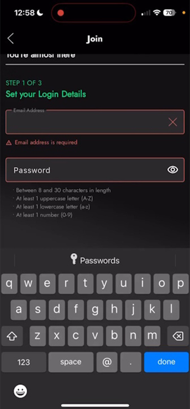 The Login Screen of an Online Casino