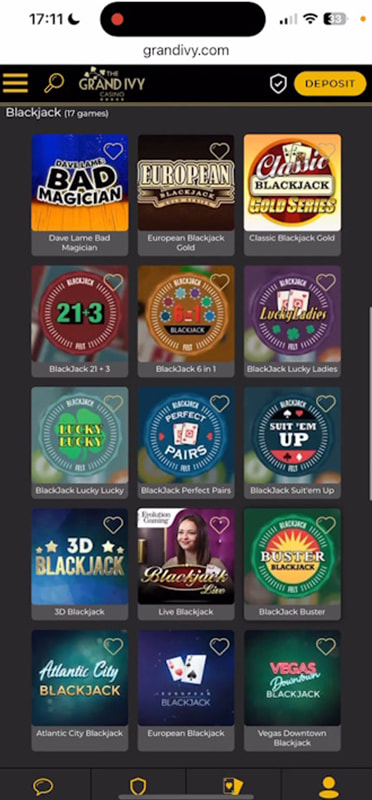The Blackjack Game Library of an Online Casino