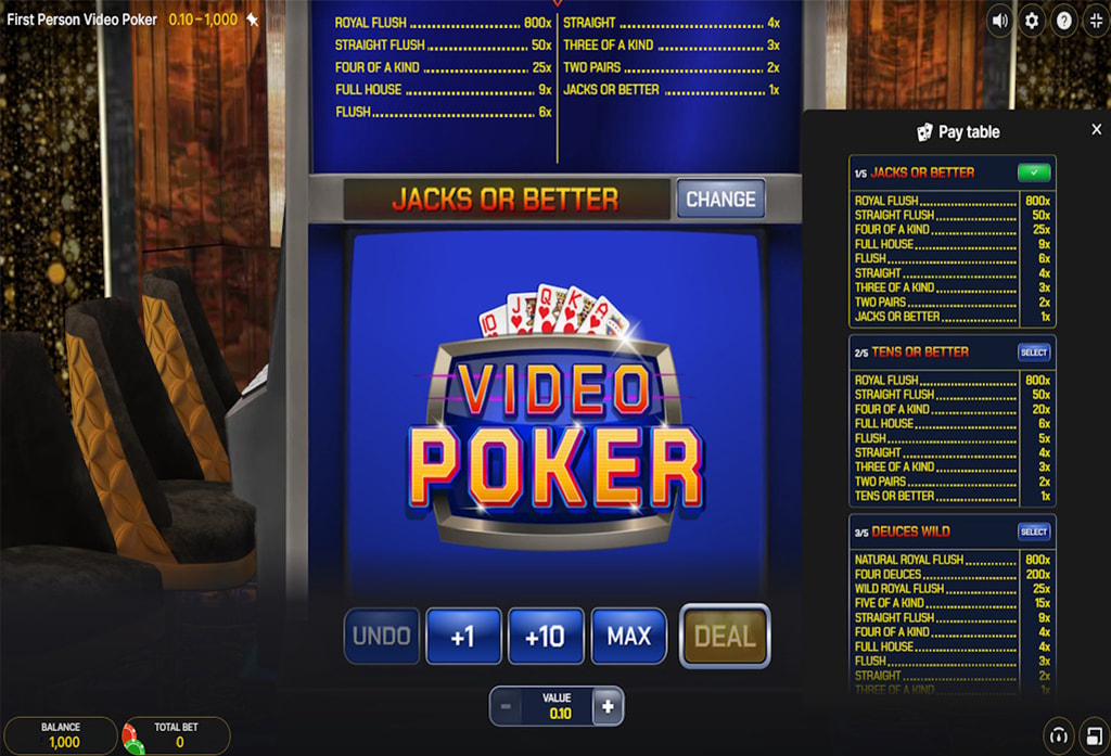 First Person Video Poker Gameplay Variants