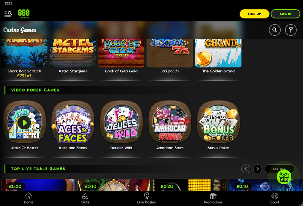 The Video Poker Game Library at an Online Casino