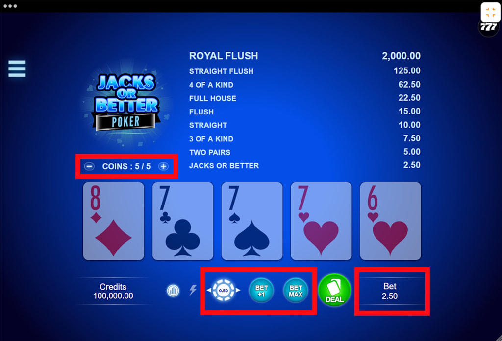 Bet Amount Per Hand in Video Poker