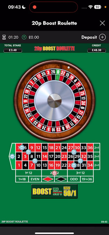 Playing 20p Roulette with Bets Placed
