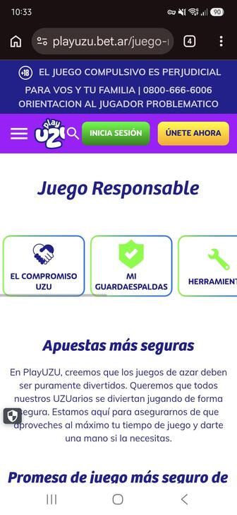 La sección de juego responsable en el sitio de PlayUZU