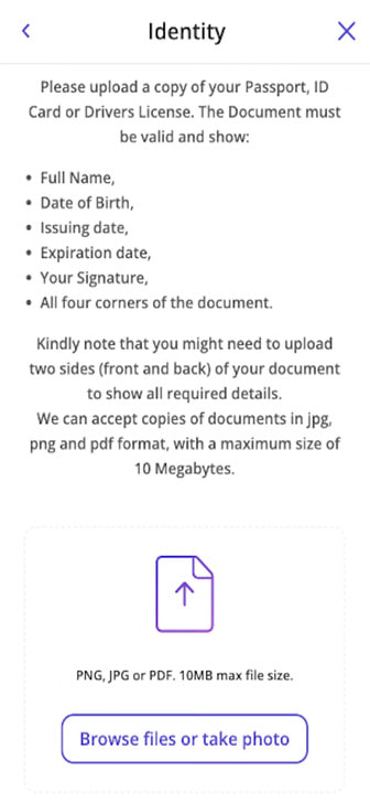 Document upload page for KYC verification at Casino Days