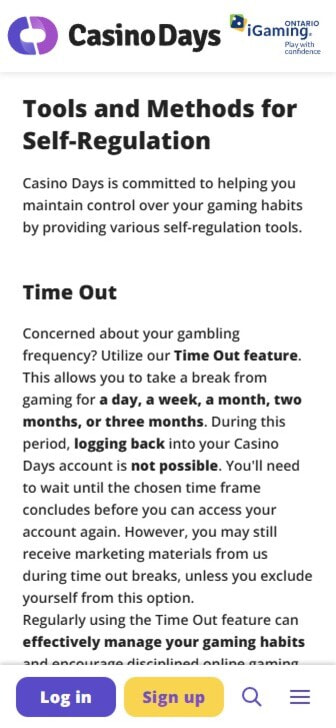Responsible gambling tools at Casino Days
