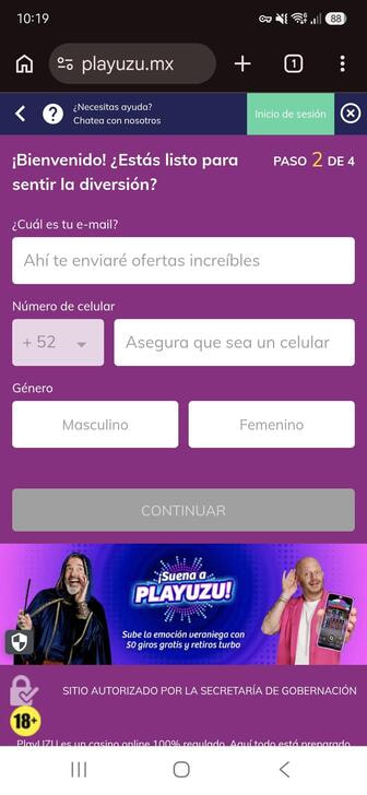 El paso de datos de la cuenta del formulario de registro de PlayUZU