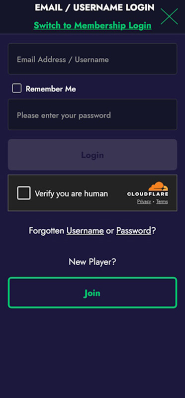 The Login Screen of an Online Casino