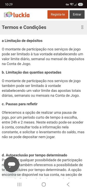As ferramentas de jogo responsável indicadas nos termos e condições da Luckia