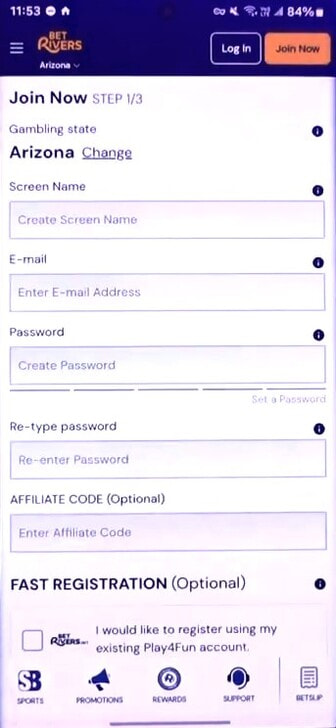 The Account Details Form of BetRivers