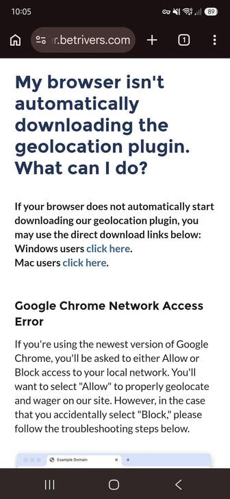 BetRivers' guide on how to solve the problem with downloading the geolocation plugin