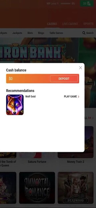 The cashier page of LeoVegas