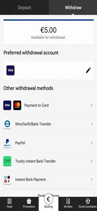 The withdrawal page at Betway