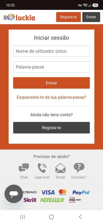 A página de início de sessão do casino Luckia