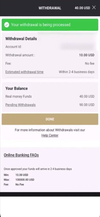 The withdrawal confirmation request at BetMGM