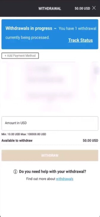 The withdrawal page at BetMGM