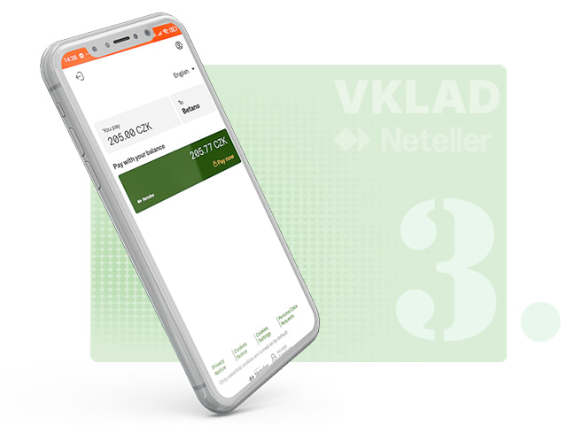 Zadání vkladu v aplikaci Neteller