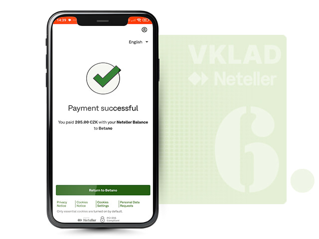 Potvrzení úspěšného vkladu prostřednictvím peněženky Neteller