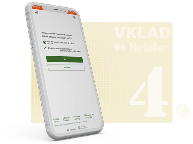 Výběr verifikační metody v aplikaci Neteller