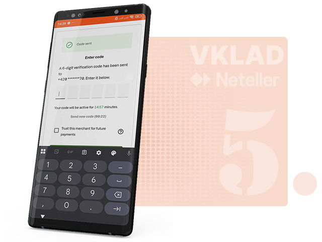 Pole pro zadání potvrzovacího kódu Neteller