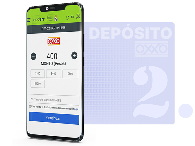 Elegir el monto del depósito con OXXO en Codere