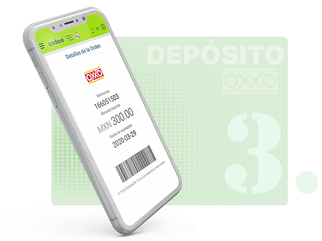 Orden de pago de OXXO con código de barras y referencia en Codere