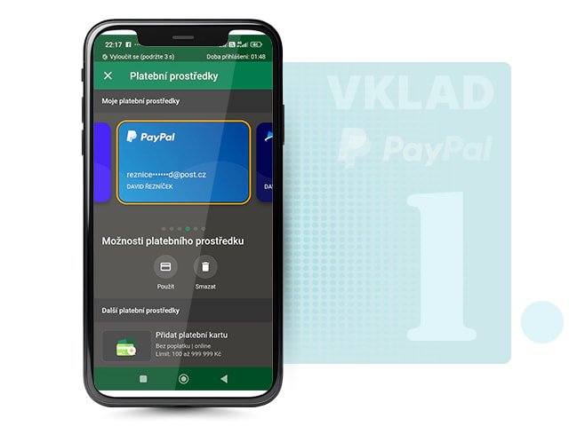 V sekci vkladů si vyberte PayPal coby vaši platební metodu