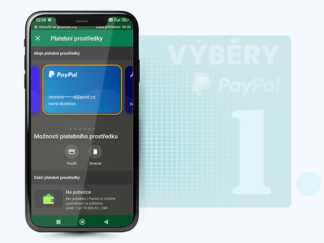 Zvolte si PayPal pro výběr v sekci výběrů