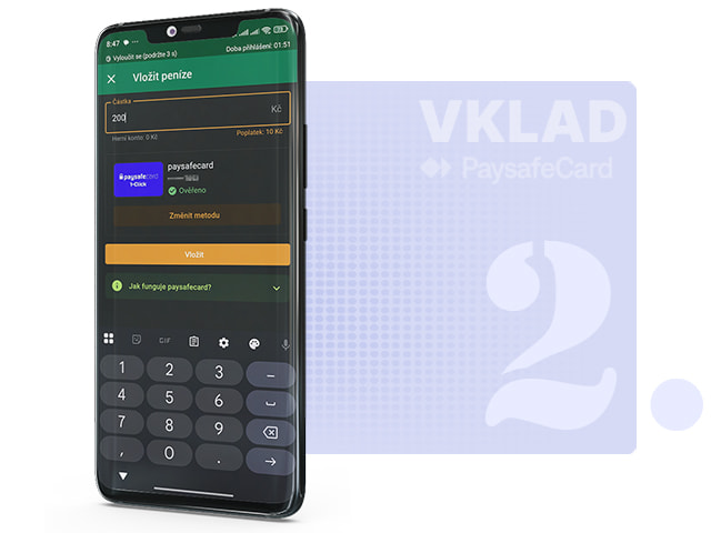 Nastavení částky pro vklad přes PaysafeCard