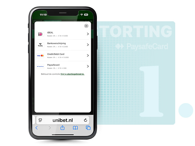 Stortingspagina met PaysafeCard