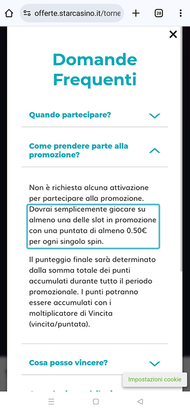 Limiti sulle puntate nel regolamento del bonus del casinò online StarCasinò