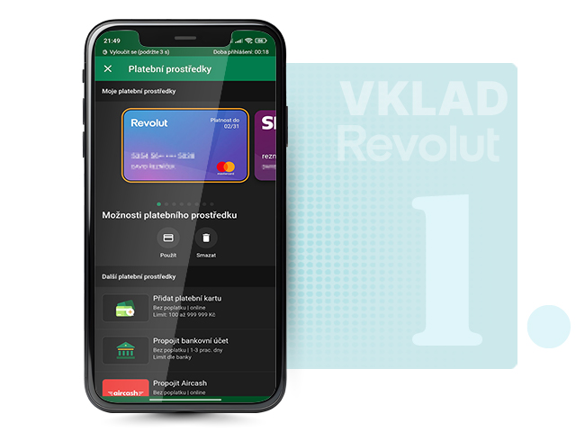 Vklad prostřednictvím karty Revolut