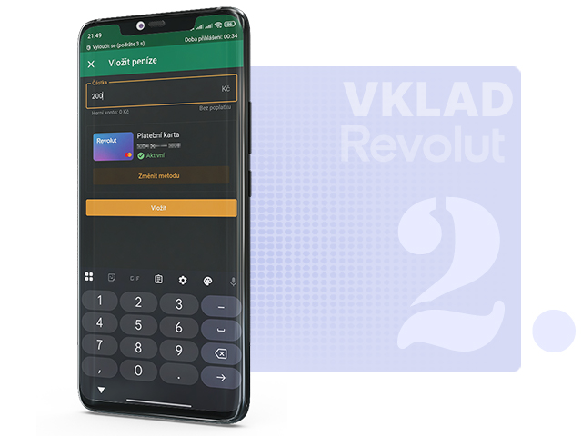 Nastavení částky pro vklad přes Revolut